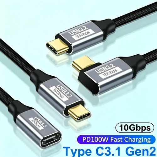 100W USB-C 3.1 Gen 2 Extension Cable 90° Angle 10Gbps 5A PD USB-C Extension Cable Zpaxo