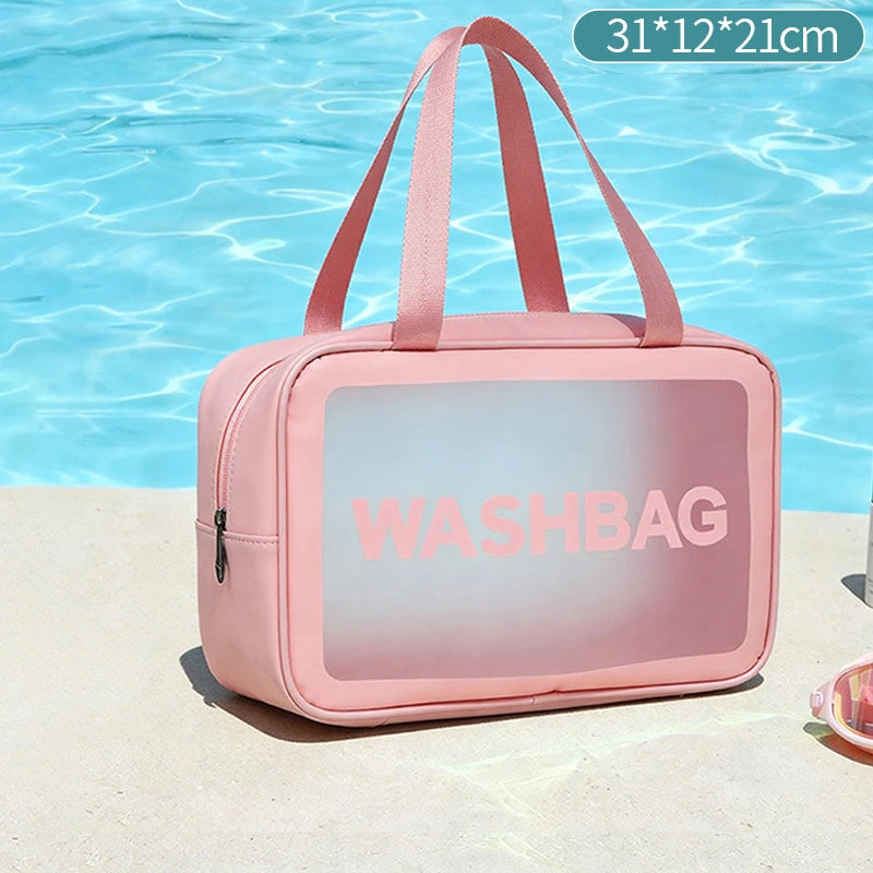 Portable hand-held PU polishing semi-transparent waterproof toiletry storage dust-proof makeup bag Zpaxo color b-m