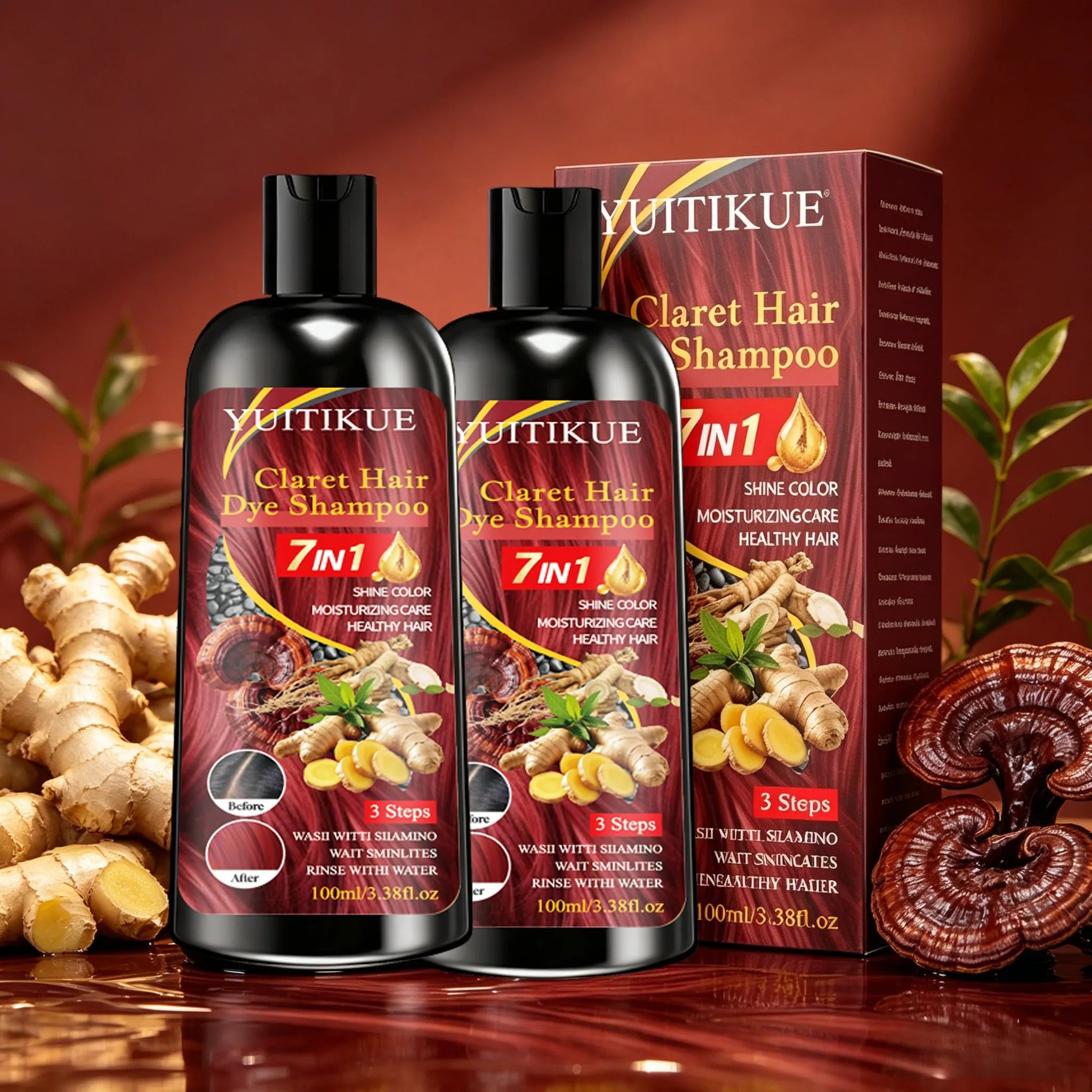 YUITIKUE Claret Color Shampoo 7-in-1 Gentle Hair Dye | Nourishing Hair Dye Shampoo Zpaxo 2pc