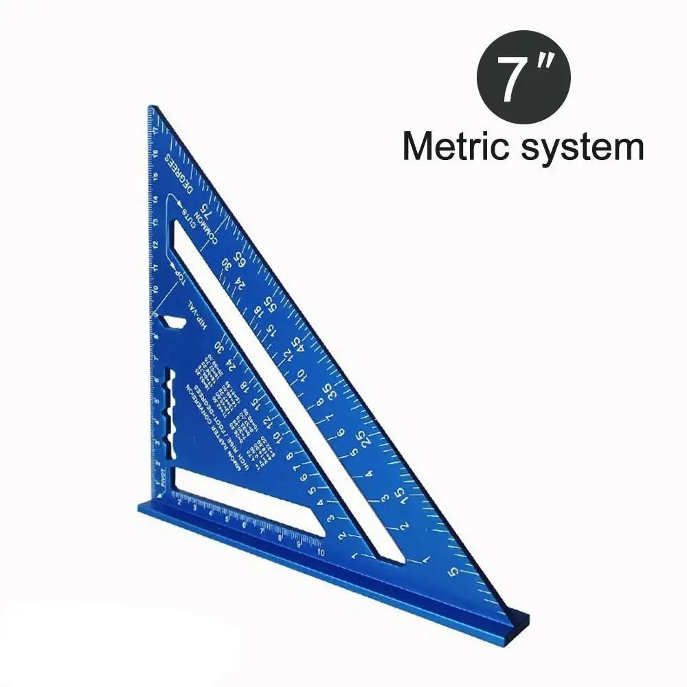New 7Inch Triangle Ruler Measurement Tool Aluminium Alloy Carpenter Tools Inch Metric Angle Ruler Speed Square Woodworking Tools Zpaxo blue-metric