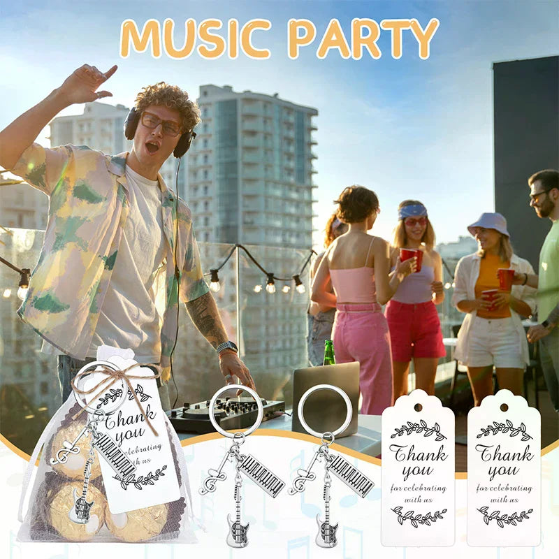 20 Sets Music Party Favors Bulk Keychain Cards Organza Bag Birthday Zpaxo
