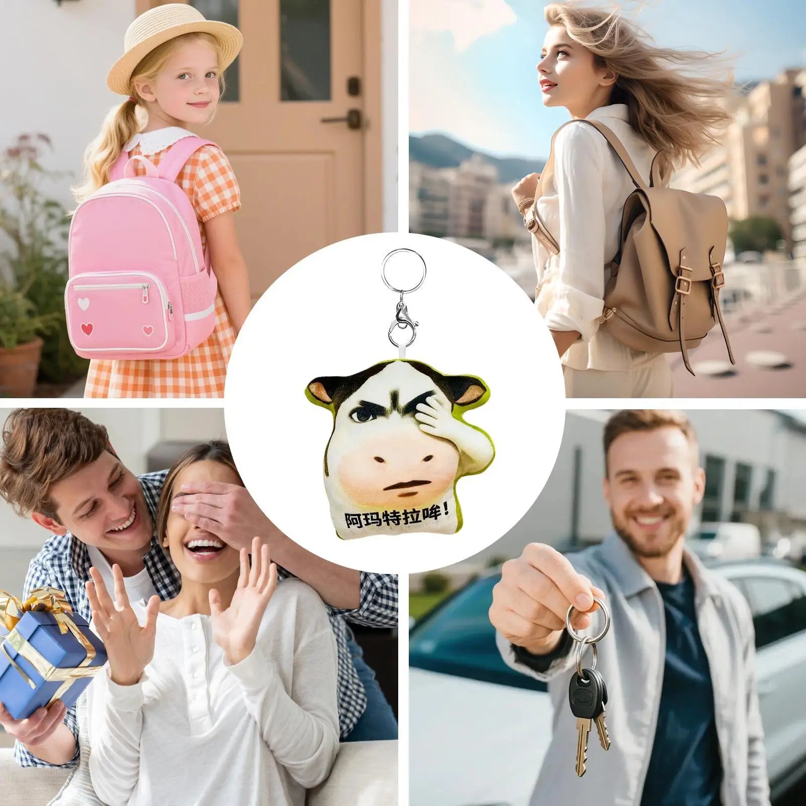 Animal Bag Charm Cattle Keyring Purse Charm Stuffed Cow Keychain For Men Women Boys Girls Youth Teens Husband Son Daughter Zpaxo