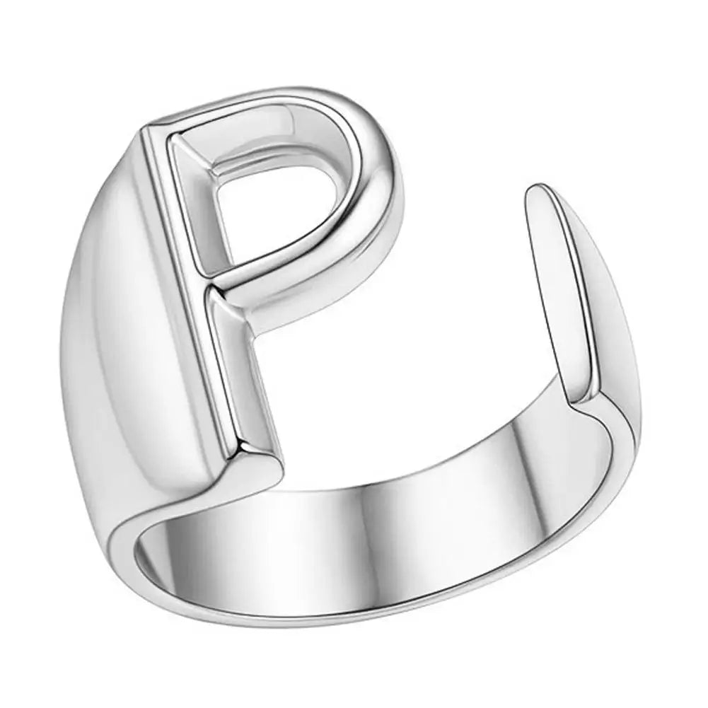 A-Z Initial Letter Ring – Adjustable Open Band Ring for Women