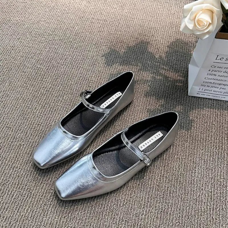 Flat Shoes for Women 2025 Spring and Autumn Silver Soft Sole Flat Mary Jane Women's Shoes Loafers Women Lolita Shoes for Women Zpaxo