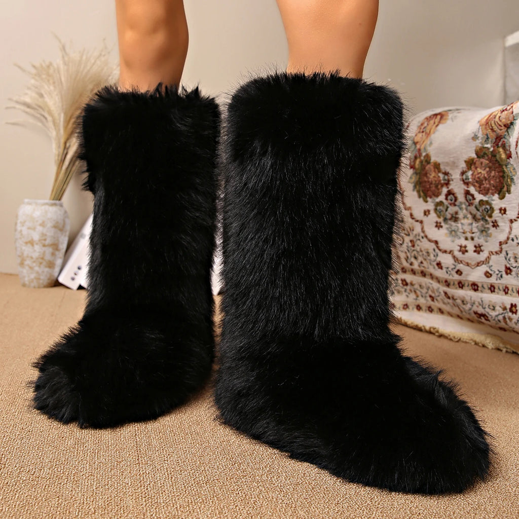 Luxury Furry Snow Boots Women 2025 Winter Over Knee 50cm Thigh High Fluffy Faux Fur Boots Ladies Plush Warm Platform Shoes Zpaxo