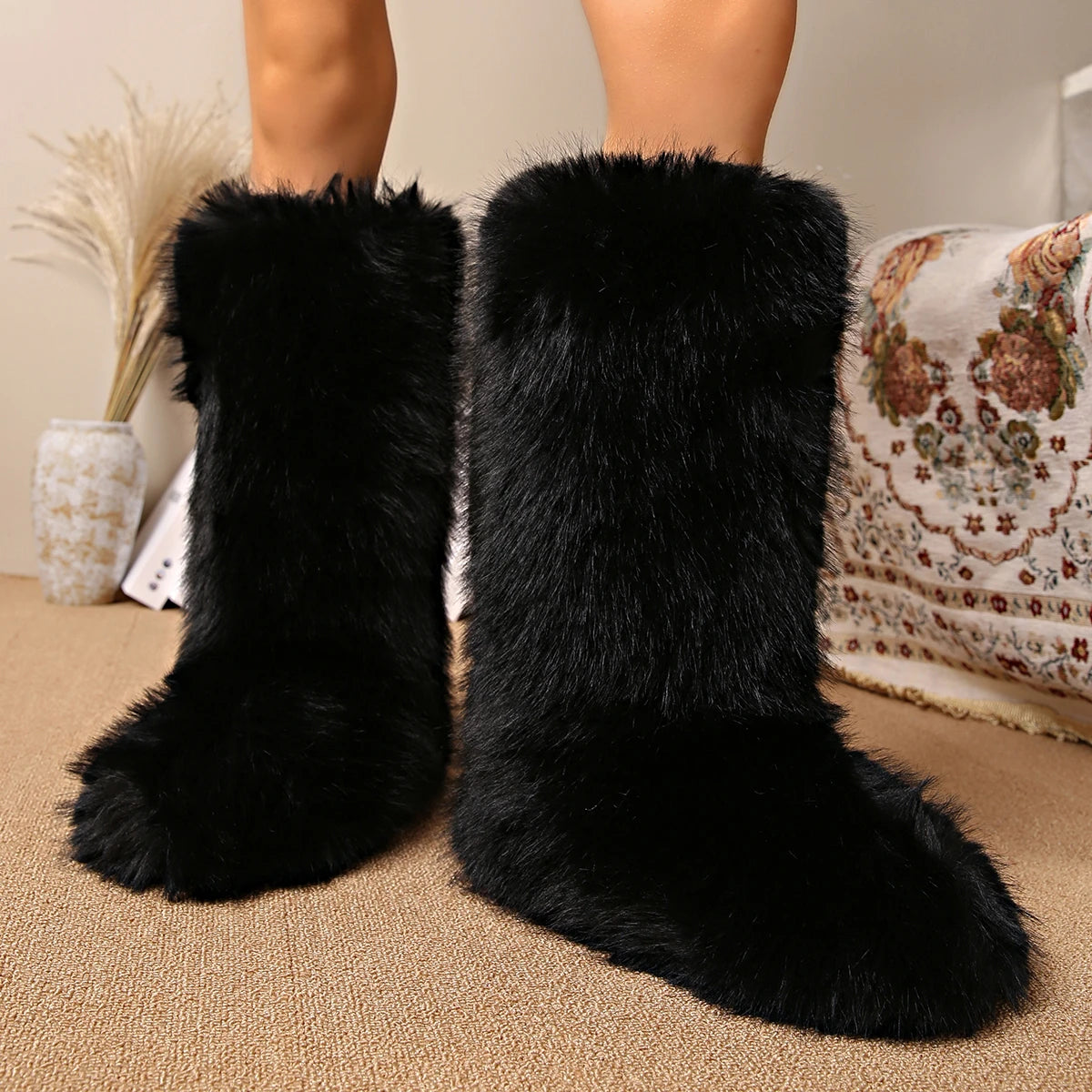 Luxury Furry Snow Boots Women 2025 Winter Over Knee 50cm Thigh High Fluffy Faux Fur Boots Ladies Plush Warm Platform Shoes Zpaxo