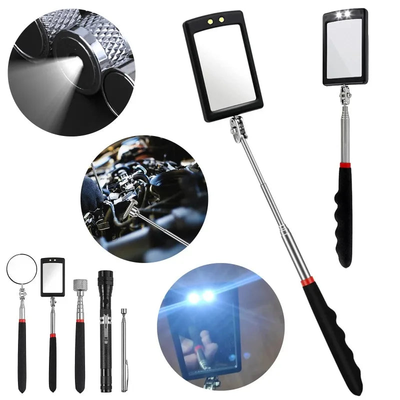 Telescoping Inspection Mirror & Magnetic Pick-Up Tool with LED
