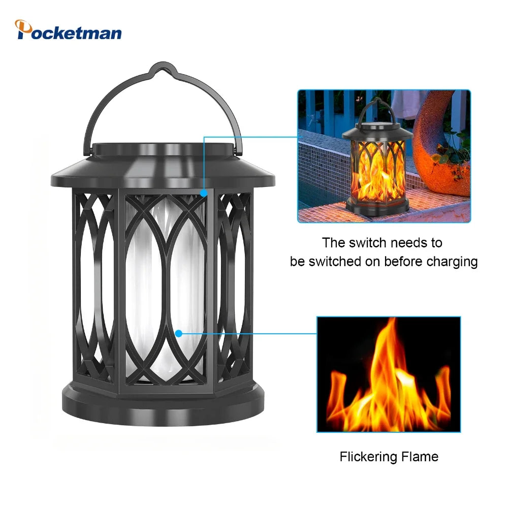 Flame LED Solar Hanging Lantern | IP65 Waterproof Garden Light