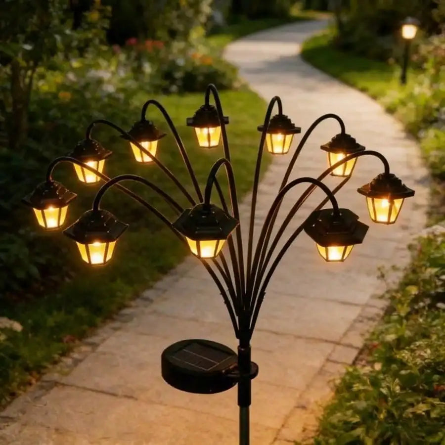 Ten-head Solar-powered Floor Lamp Retro-style Lantern