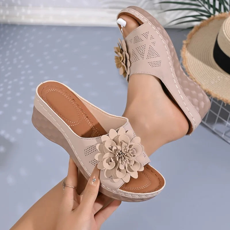 Women Sandals Casual Wedges Shoes Women Elegant Low Platform Slippers Fashion beach Slides Women Summer Soft Heels Sandals Zpaxo Beige 43