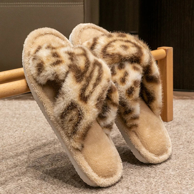 Women's Leopard Print Open Toe Slippers Spring Autumn Indoor Shoes Zpaxo Khaki 40-41