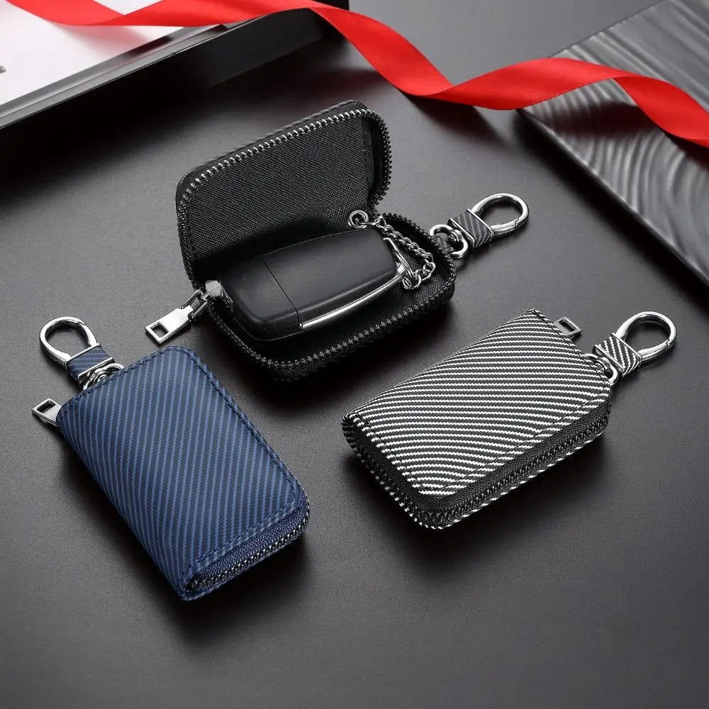 Simplicity With Keyring Mini Car Key Bag Lightweight Wear-resistant Car Key Cover Twill PU Leather Durable Zipper Key Case Women Zpaxo