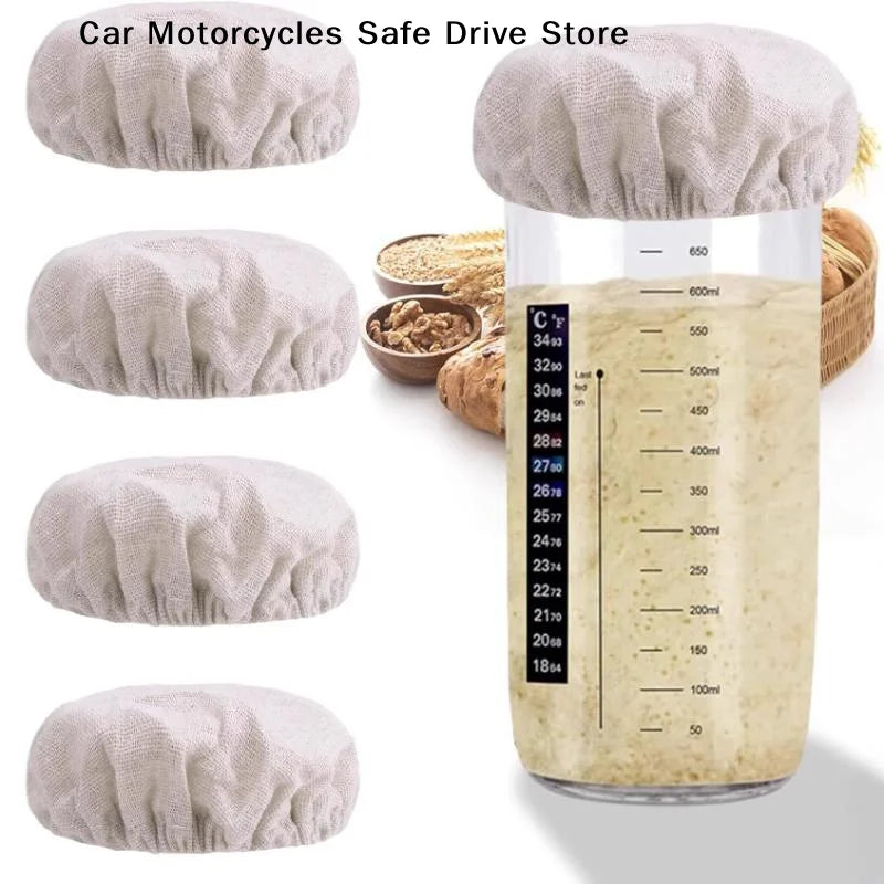 M4 Reusable Cotton Sourdough Jar Covers Breathable Fabric Perfect