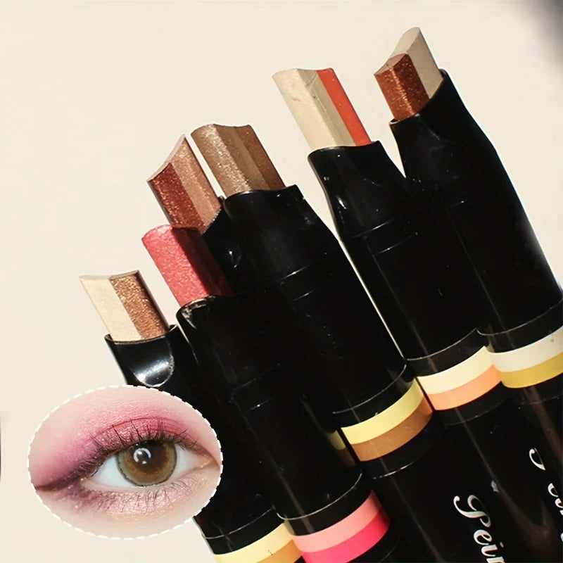 2-in-1 Highlight Glitters Eyeshadow Stick Double-ended 2-color Glitters Pearlescent Earth Brown Tone Not Smudged Eye Makeup Zpaxo