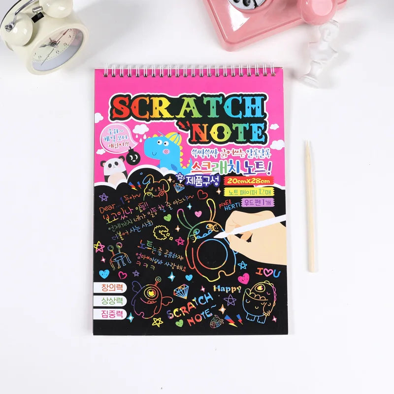 50 pcs Scratch Paper Kids Rainbow Magic Scratch Off Paper Sheets Art Craft Kit Black Note Paper Drawing Pads with Stencils Zpaxo Pink