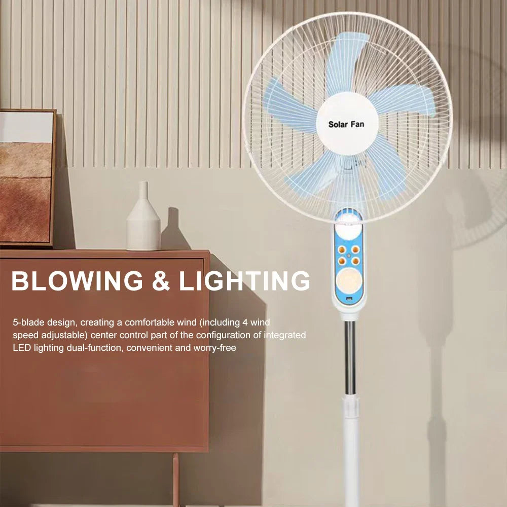 Remote Control Solar Floor Fan 4 Speeds Bug Light Rechargeable