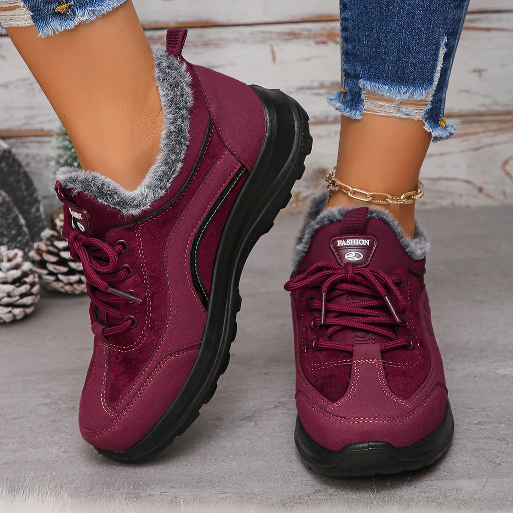 Women Cotton Boots 2025 Warm Comfortable Snow Boots Women Round Toe Flat Bottom Shoes Thickened Fluff Lined Casual Sports Shoes Zpaxo