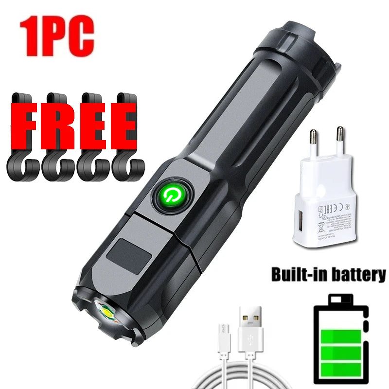 Rechargeable Zoomable LED Flashlight – IPX6 Waterproof Torch