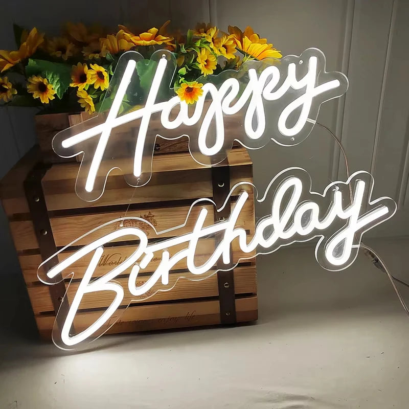 Happy Birthday LED Neon Sign Wall-mounted Party Supplies Illuminated