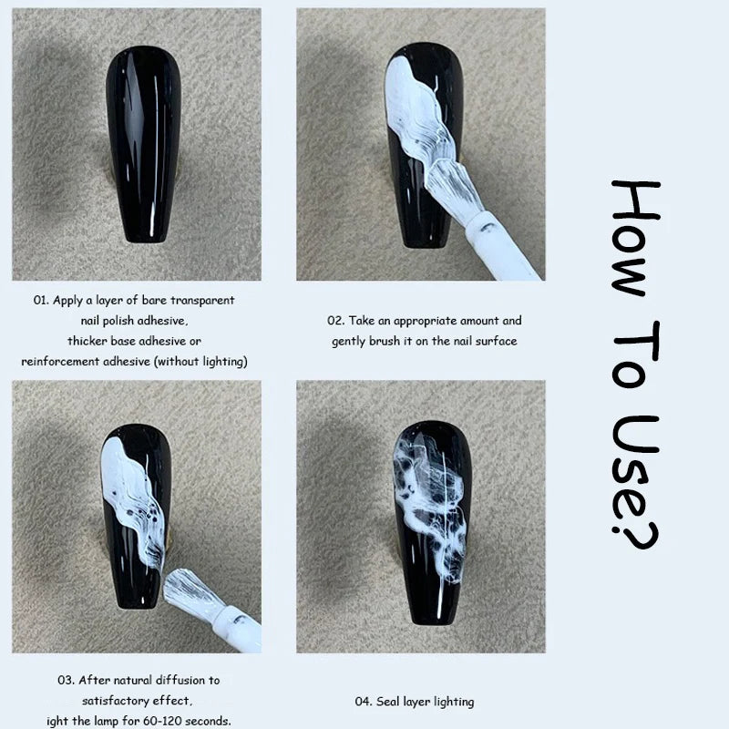 Bubble Ocean Wave Nail Art Glue Poke White Black Lace Hollow Gradient