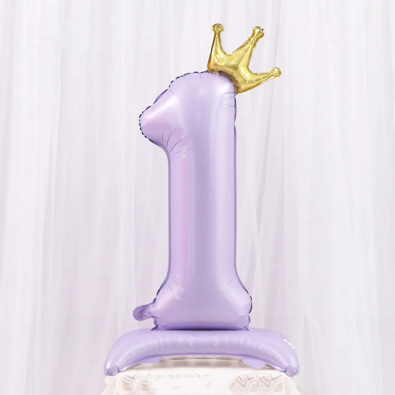 Light Purple Standing Foil Number Balloon Crown Digital Balloons Girl Zpaxo Number1 42inch