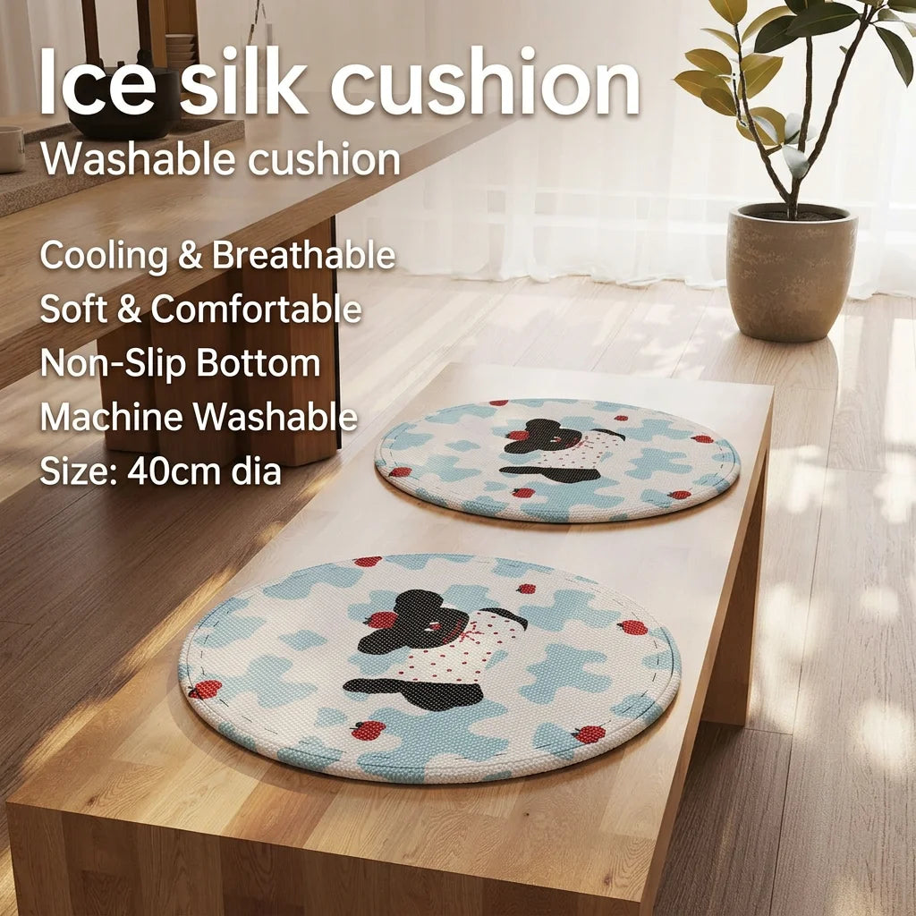 Round Ice Silk Cooling Seat Cushion – Anti-Slip Summer Mat