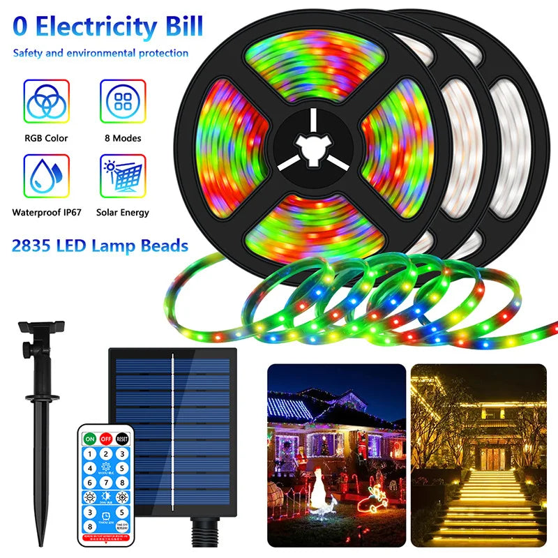 Solar Led Outdoor Lighting Strip Lights 8 Modes Fairy Leather Thread Zpaxo