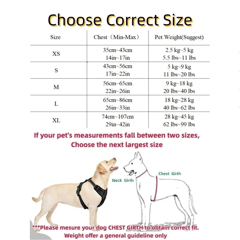 No-pull Dog Harness Leash Adjustable Comfort Fit Easy-control Handle