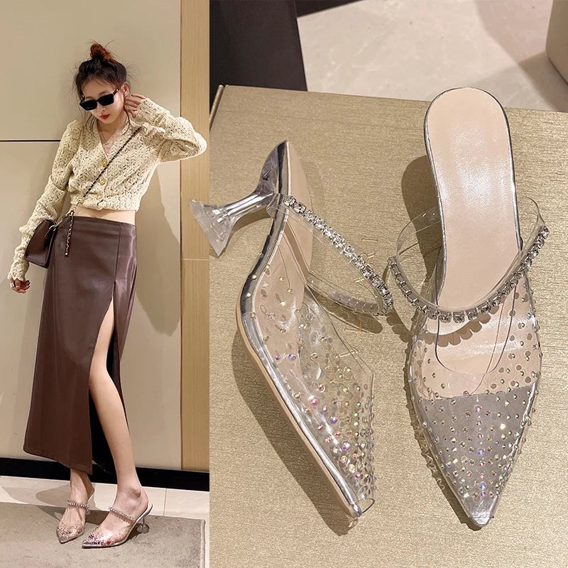 2025 Spring New Brand Women Slipper Pointed Toe Slip on Ladies Mules Thin Low Heel Outdoor Dress Sandal Shoes Zpaxo
