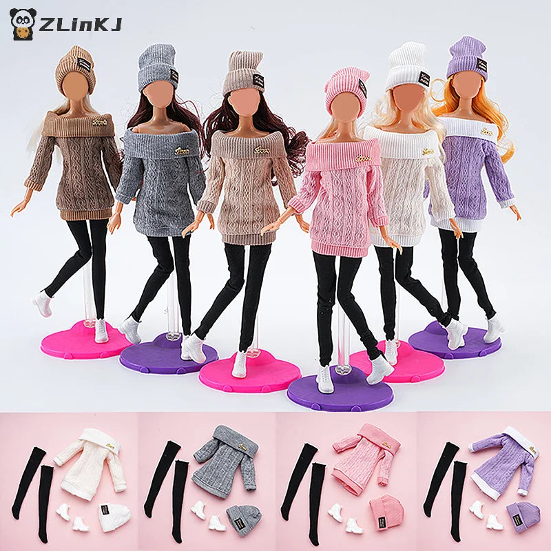▶1Set 30cm Doll's Clothes Suit Dress Up Accessories Sweater Hat Stockings Suit Girl Play House Toy Zpaxo