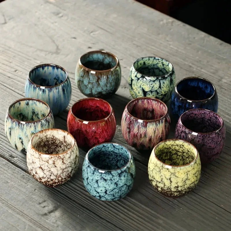 Ceramic Kung Fu Tea Set Made From Kiln Transformed Tea Cups, Tianmu Glazed Cups, Tasting Cups, Egg Shaped Small Tea Bowls Zpaxo
