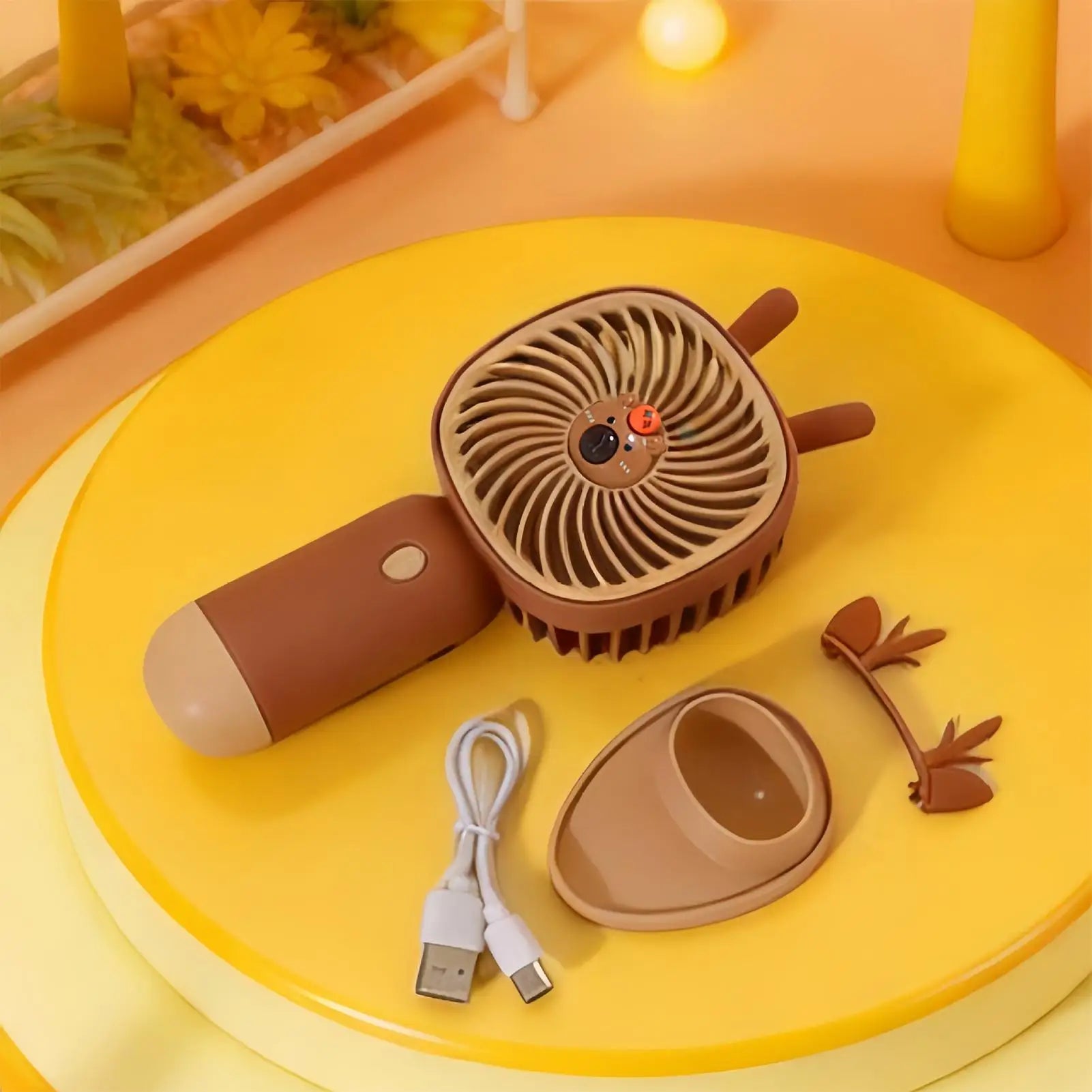 Portable Fan Rechargeable 3 Speed Cartoon Handheld Mini Cute USB Desk