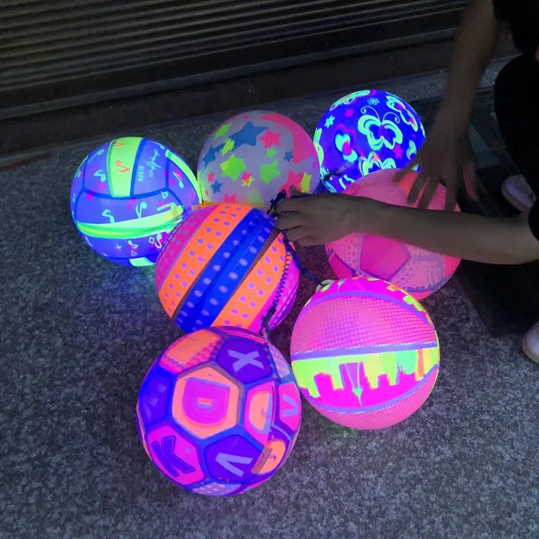 Glow Dark Soccer Ball LED Light Up Inflatable PVC Football Kids
