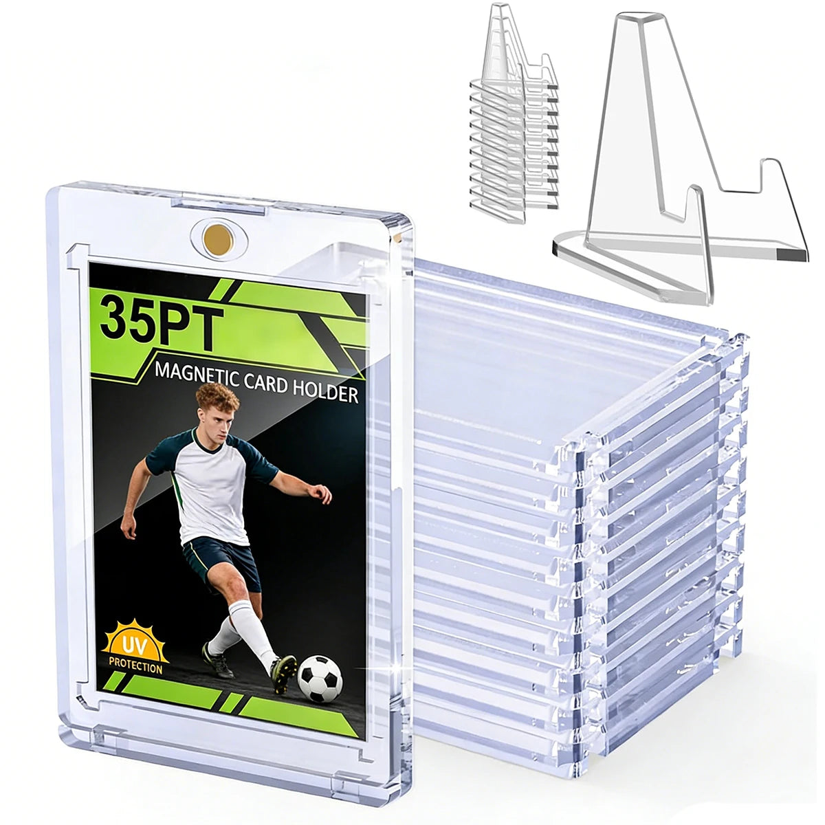 35pt Magnetic Card Holders with Stand & UV Protection – 5/10/15 PCS