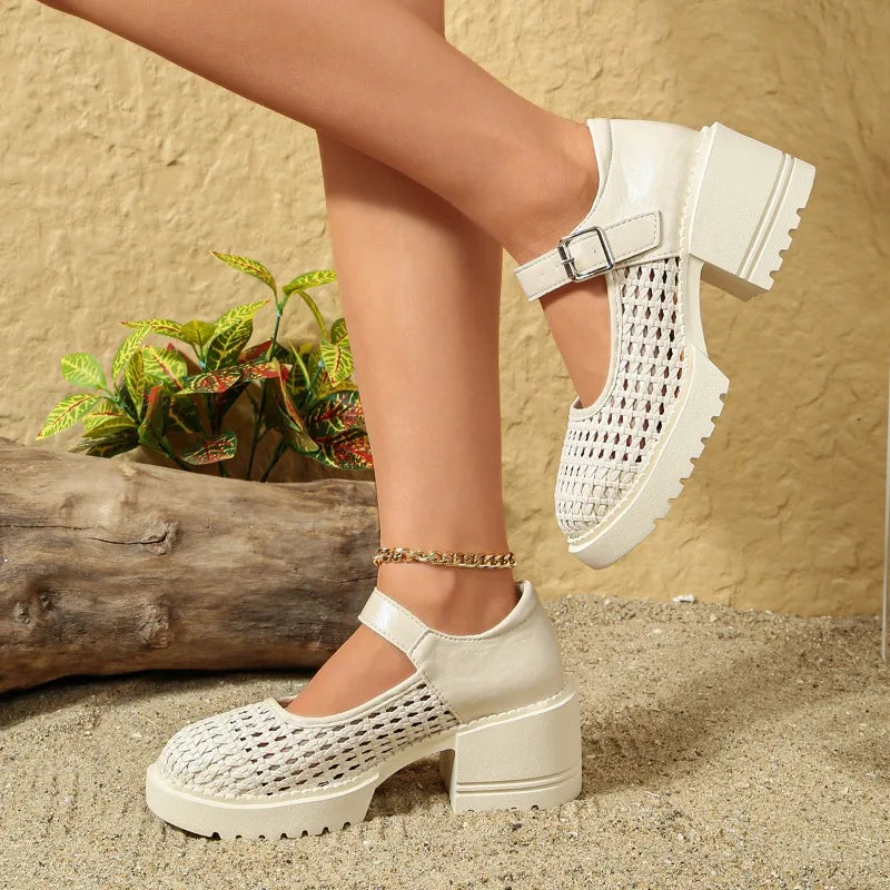 Women's Summer One-word Buckle Strap Solid Anti Slip Wear-resistant Zpaxo