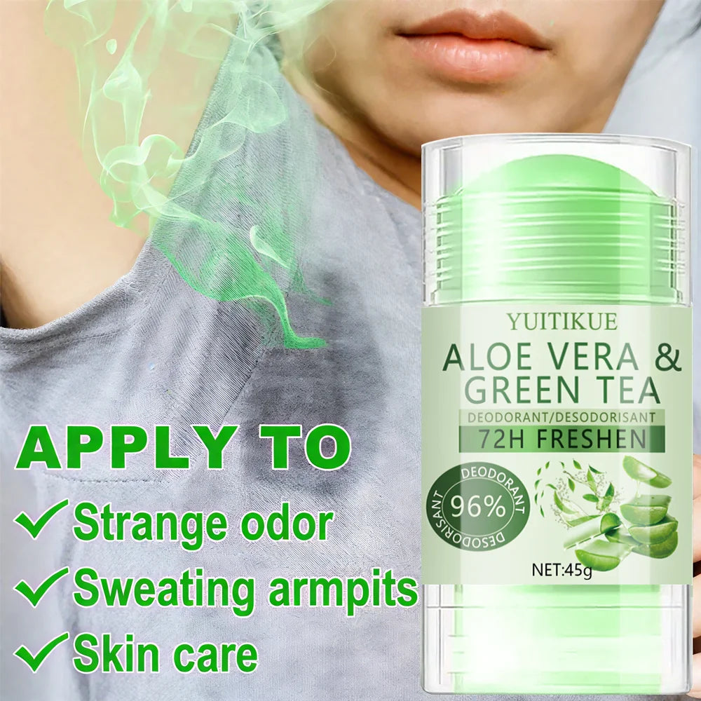 YUITIKUE Aloe & Green Tea Deodorant Stick – 72H Odor Control Deodorant Stick Zpaxo