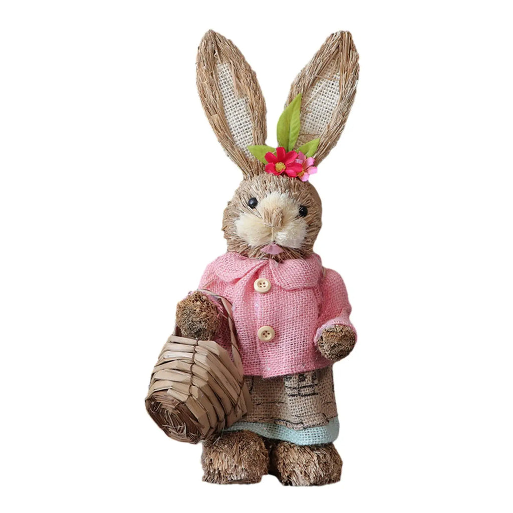 Straw Easter Bunny Statue – 13.78" Standing Rabbit Figurine Easter Bunny Figurine Zpaxo Style A