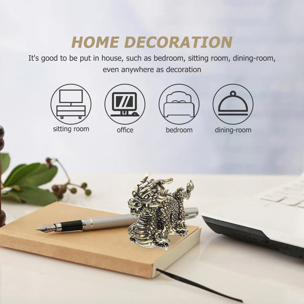 Solid Brass Fengshui Dragon Ornament Sculpture Desktop Decor Attract