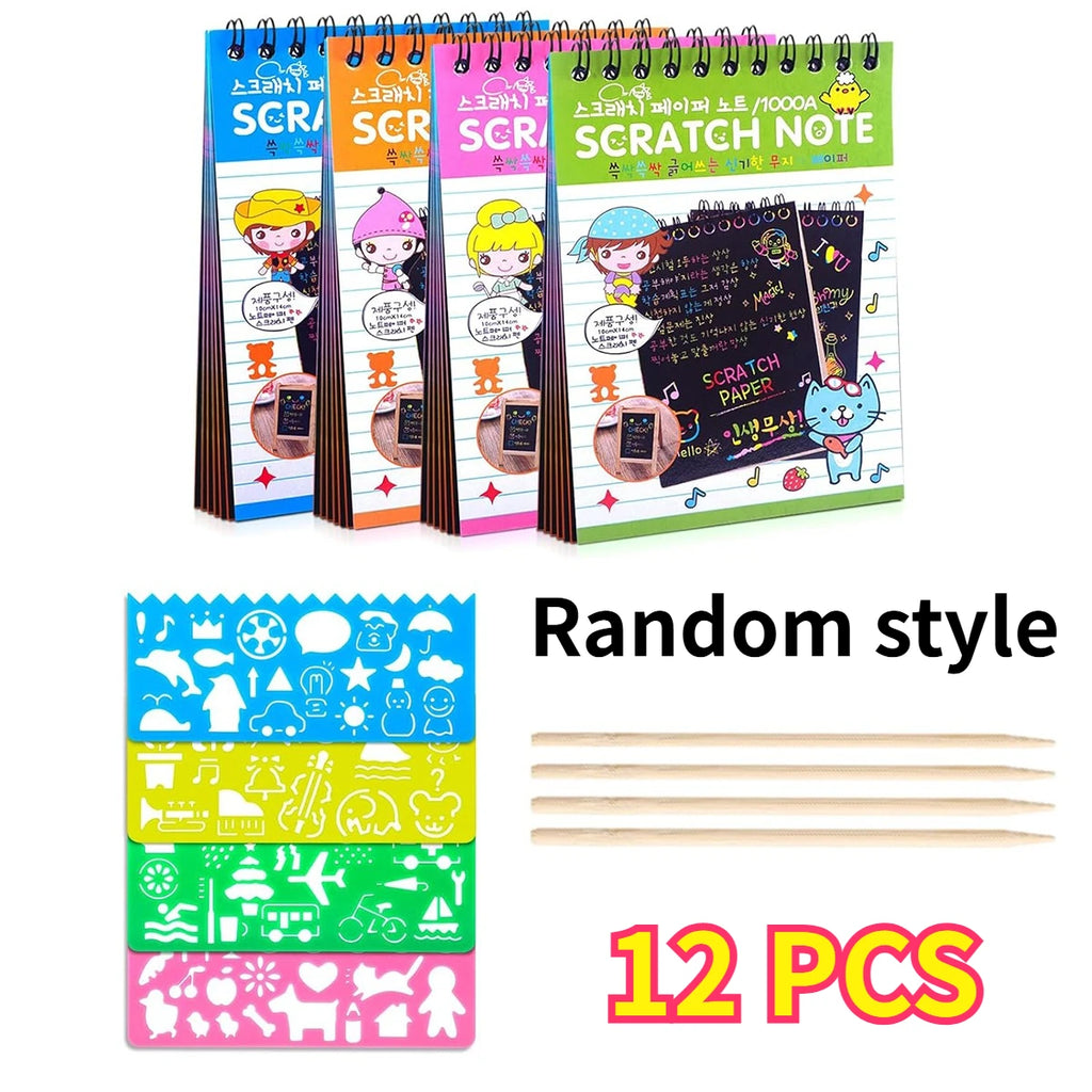 12-Piece Scratch Art Set – Rainbow Notebooks, Stencils & Stylus