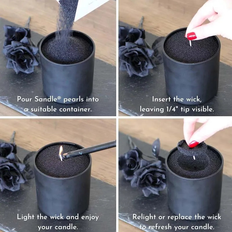 Black Pearl Candle Sand Wax Granules 200g + 10 Wicks | DIY Kit Candle Making Kit Zpaxo