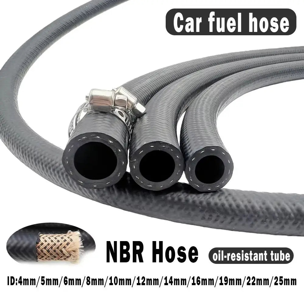 NBR Oil-Resistant Fuel Hose 4–14mm ID + Pipe Clamps | 1m Automotive Fuel Hose Zpaxo