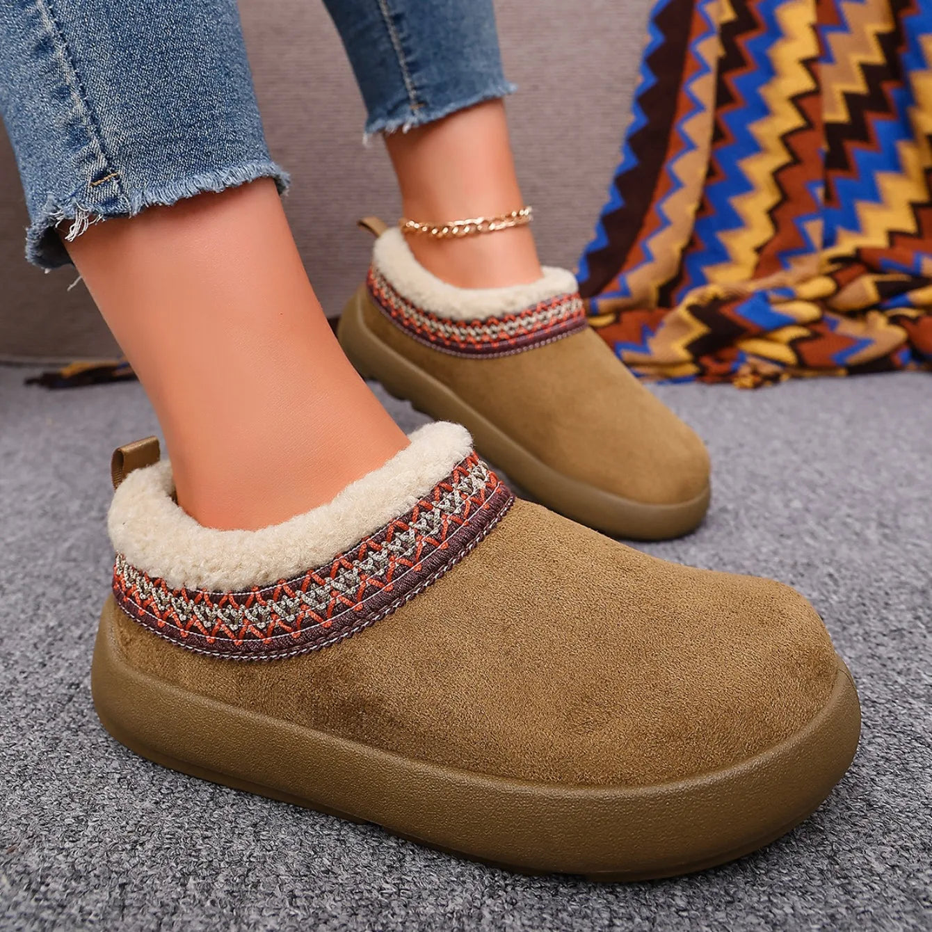 Snow Boots Women Winter Warm Thick Soles Women Shoes Without Heel-covered Hair Half Slippers Cotton Shoes Cashmere Warm Boots Zpaxo camel 41