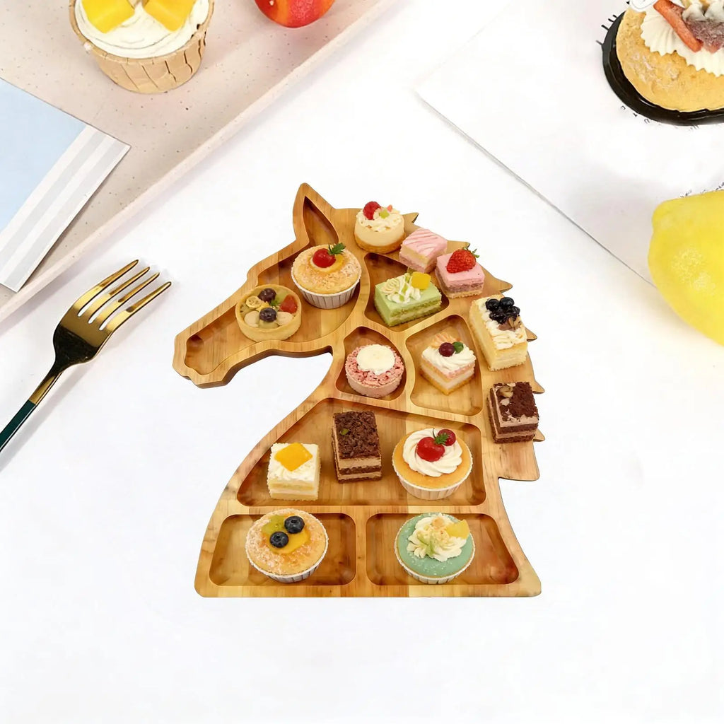 Wooden Serving Tray Horse Head Design Snack Dish Compartments Trays