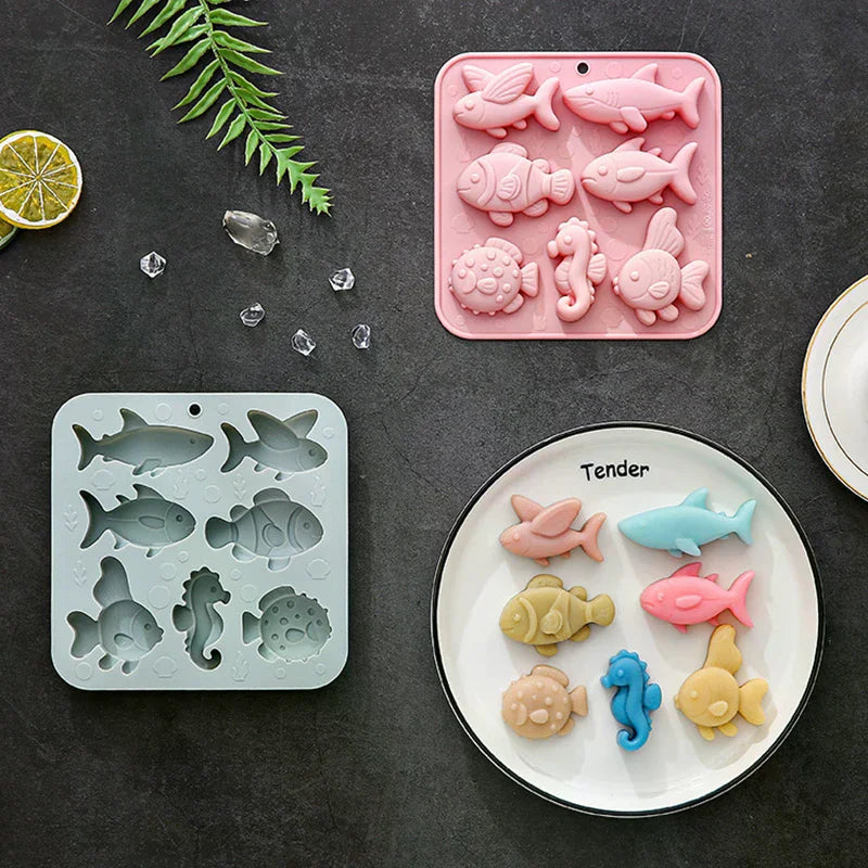 7 Cavity Different Marine Fish Silicone Mold Seahorse Puffer Fish Shape Fondant Candy Chocolate Mould Animal Cake Decoration Zpaxo