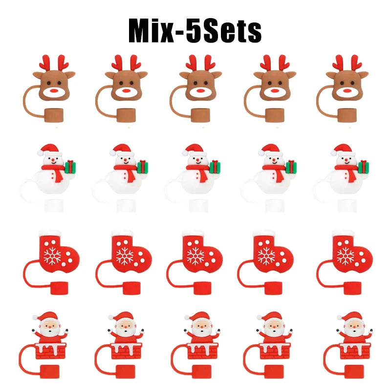 Christmas Straw Covers Caps Tumblers Dustproof Toppers Cups 30 Cup
