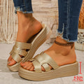 Women Sandals Wedge Outdoor Trend Slippers 2025 Summer Beach Sandals Female Brand Designer Shoes Luxury Big Size Slides Woman Zpaxo Gold 43