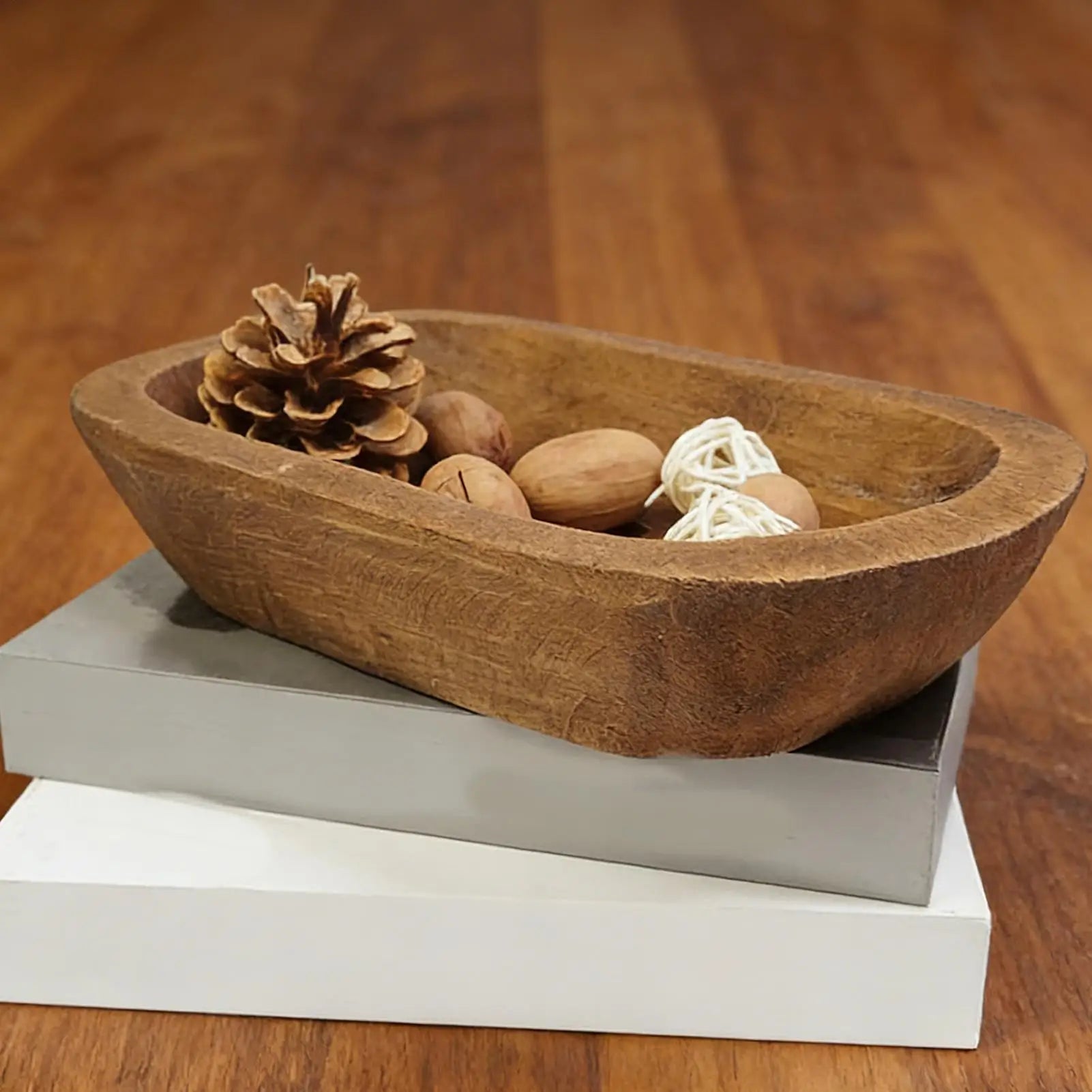 Wooden Decorative Bowl Handcrafted Bread Tray Bohemian Rustic Candle