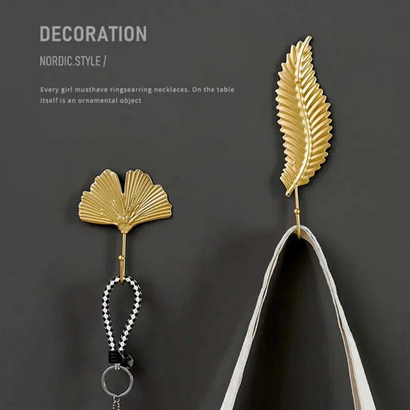 Ginkgo Leaf Wall Hook Gold Decor Self-adhesive Clothes Hanger No