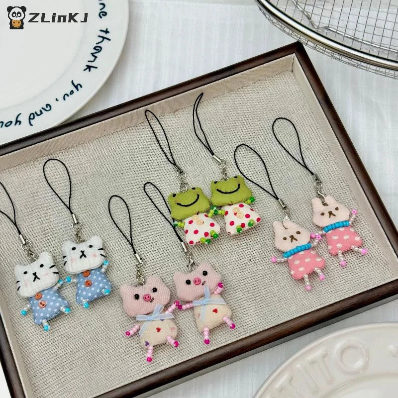 Cute Frog Pig Cat Pendant Keychain Women Simple Design Phone Rope Zpaxo