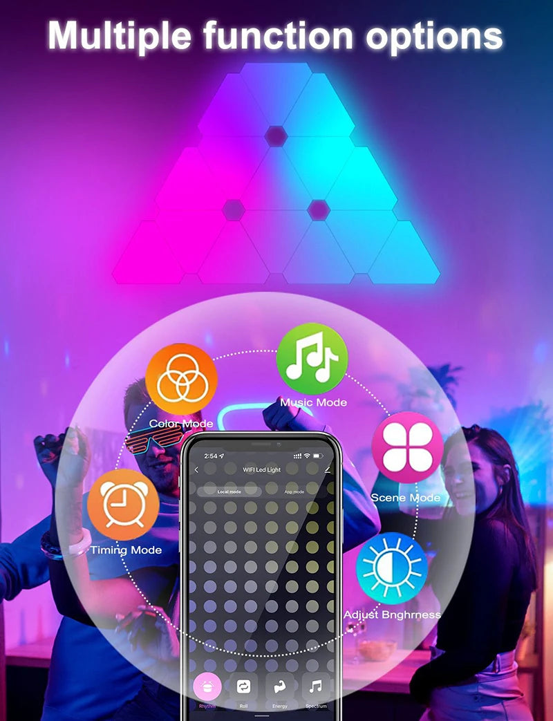 Smart Lights Panel LED Triangle RGBIC Game Sync Voice Control WIFI Zpaxo